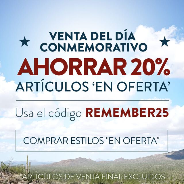 Oferta del Día de los Caídos. Aprovecha un 20 % de descuento adicional en artículos rebajados. Usa el código REMEMBER25. Compra artículos rebajados. *Excluye artículos en liquidación.