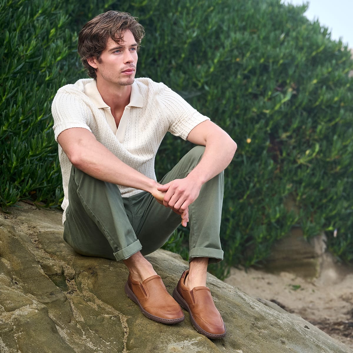 Men's Mackay slip-on shoe in brown perforated leather. Shop this style.