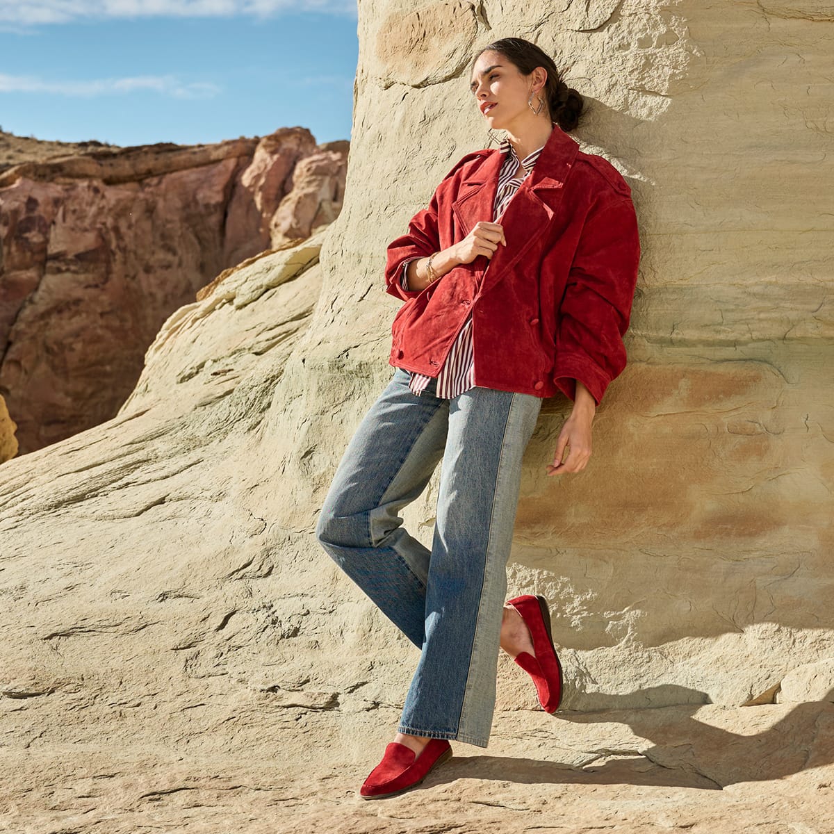 Women's Fawn loafer in red suede. Shop Fawn.
