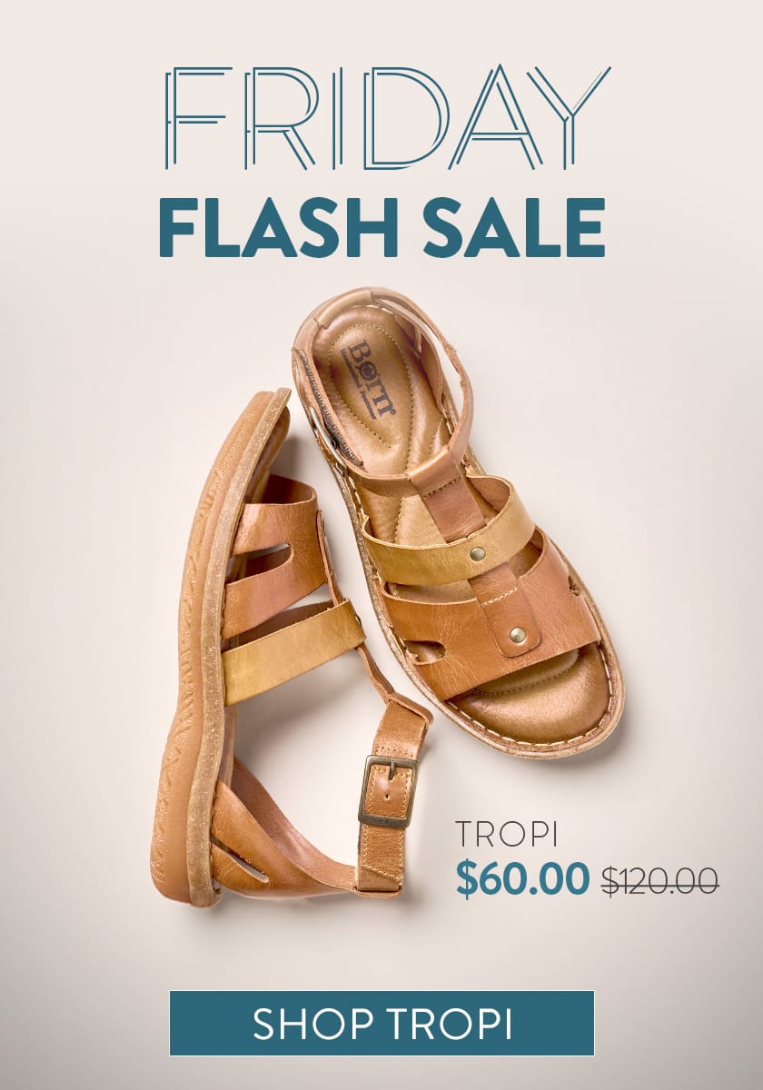 Friday Flash Sale. Tropi sandal in brown. On sale $60 was $120. Shop Tropi.