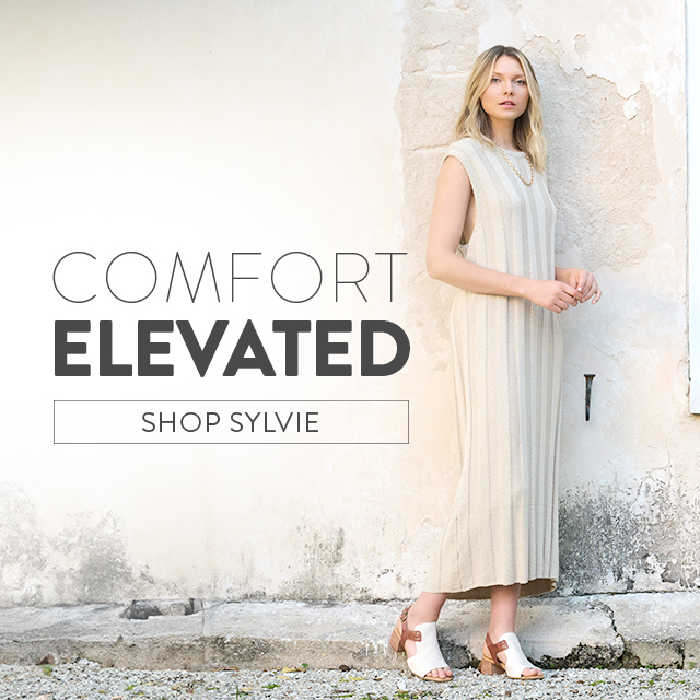 Comfort Elevated. Shop Sylvie. Featured style: Sylvie heeled sandal in white and brown leather.