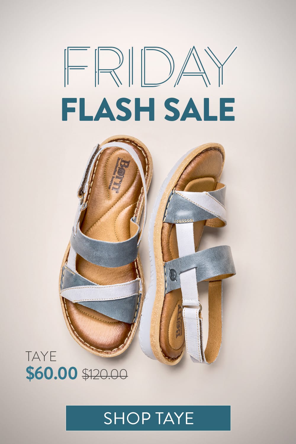 Friday Flash Sale. Taye sandal in blue. On sale $60 was $120. Shop Taye.