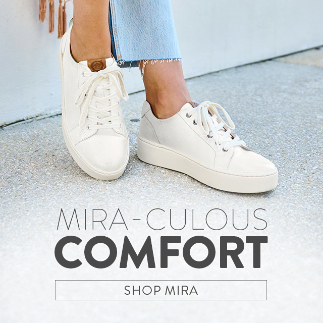 Mira-culous Comfort. Shop Mira. Featured style: Mira sneaker in white leather.