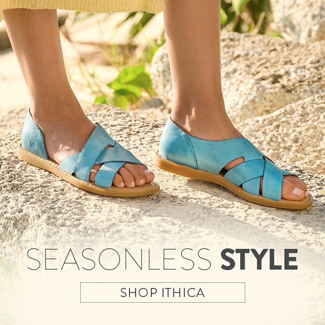 Seasonless Style. Shop Ithica. Featured style: Ithica sandal in turquoise.