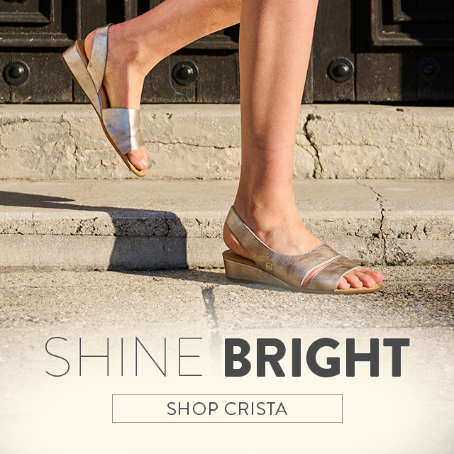 Shine Bright. Shop Crista. Featured style: Crista sandal in metallic leather.