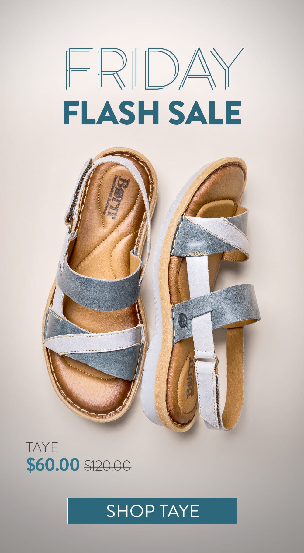 Friday Flash Sale. Taye sandal in blue. On sale $60 was $120. Shop Taye.