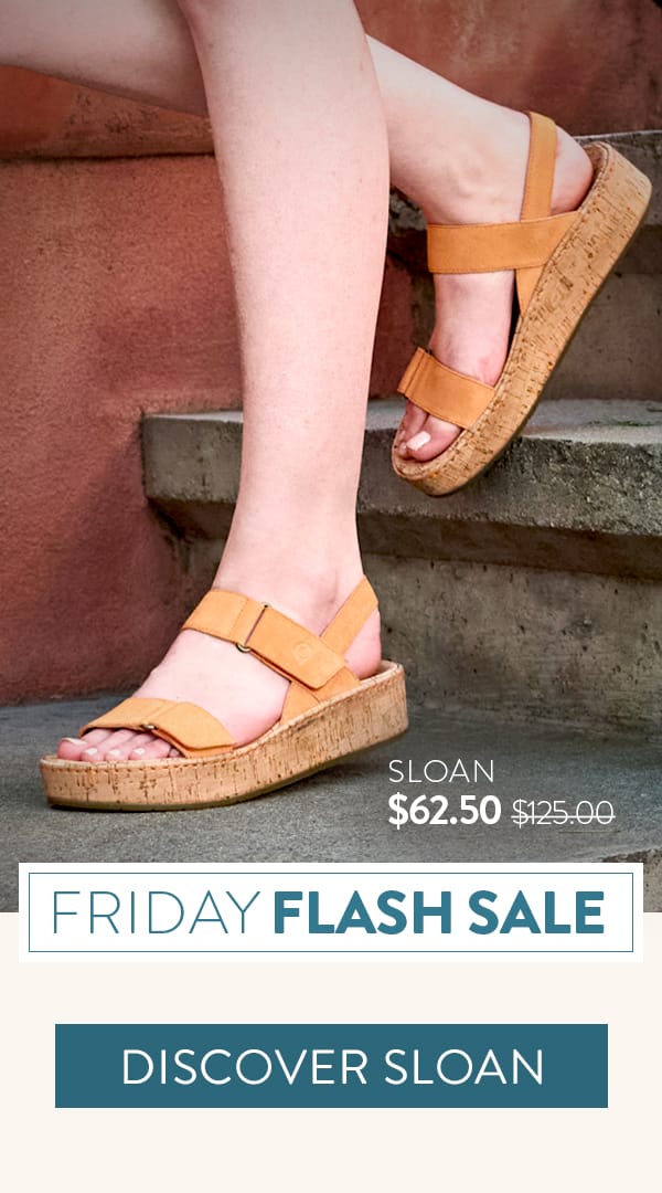 Friday Flash Sale. Featured Style: Sloan cork wedge platform sandal in brown. $62.50 was $125.00. Discover Sloan.